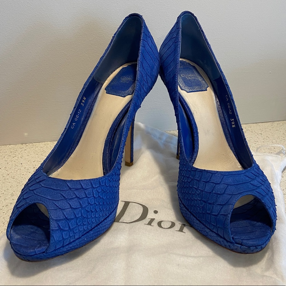 Dior Blue Lizard Peep Toe Pump